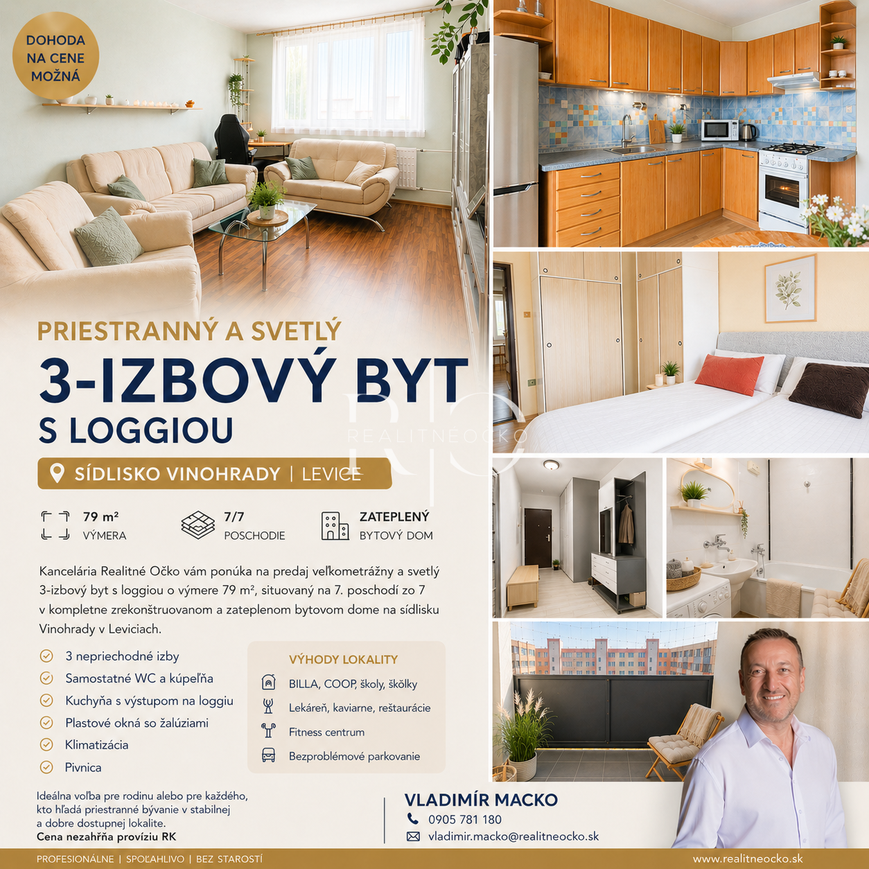 NA PREDAJ VELKÝ 3-IZBOVÝ BYT  – LEVICE, VINOHRADY
