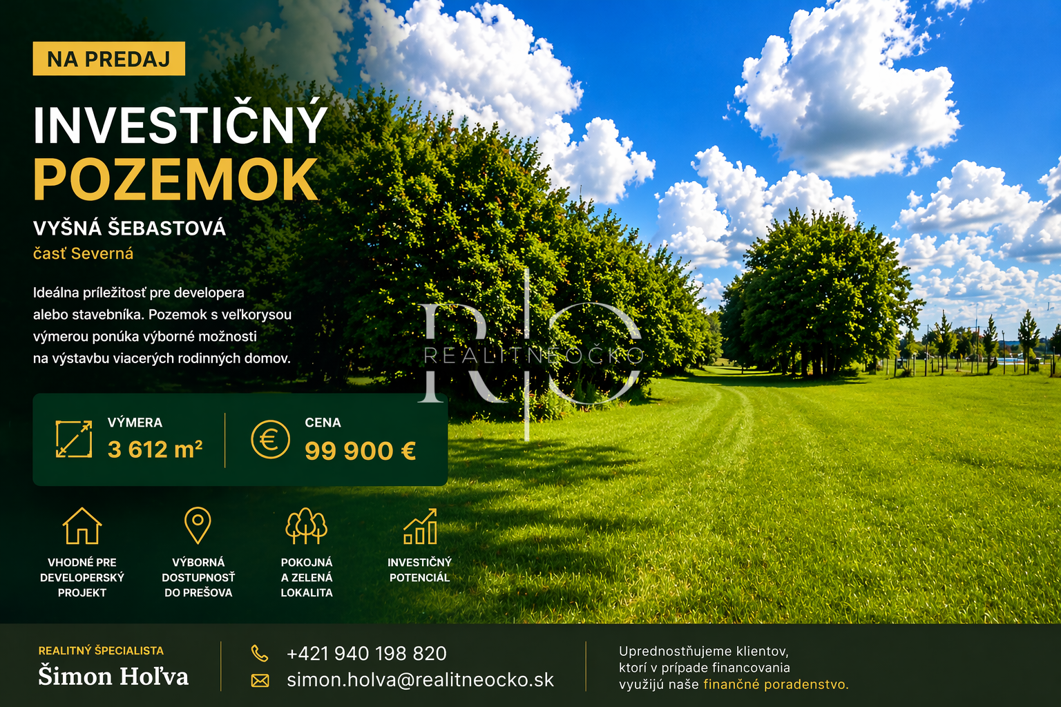 Na predaj investičný pozemok - Vyšná Šebastová, okr Prešov