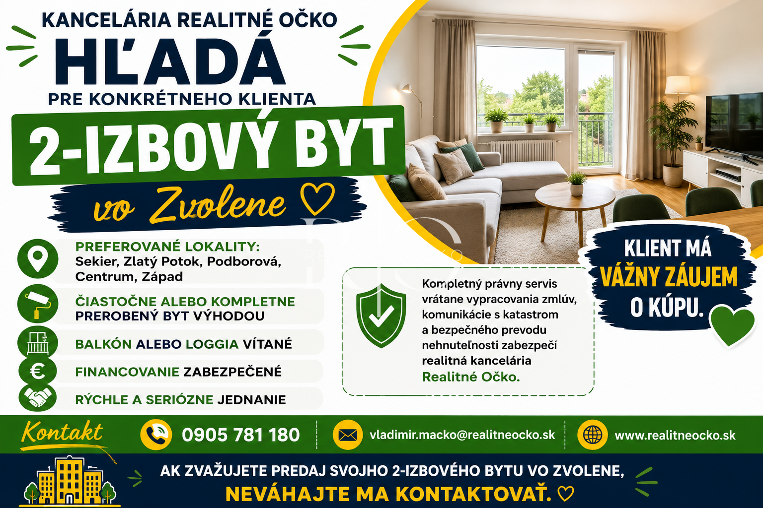 Hľadám  2-izbový byt vo Zvolene.