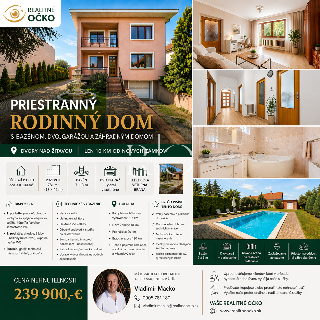 Na predaj rodinný dom s bazénom, Dvory nad Žitavou