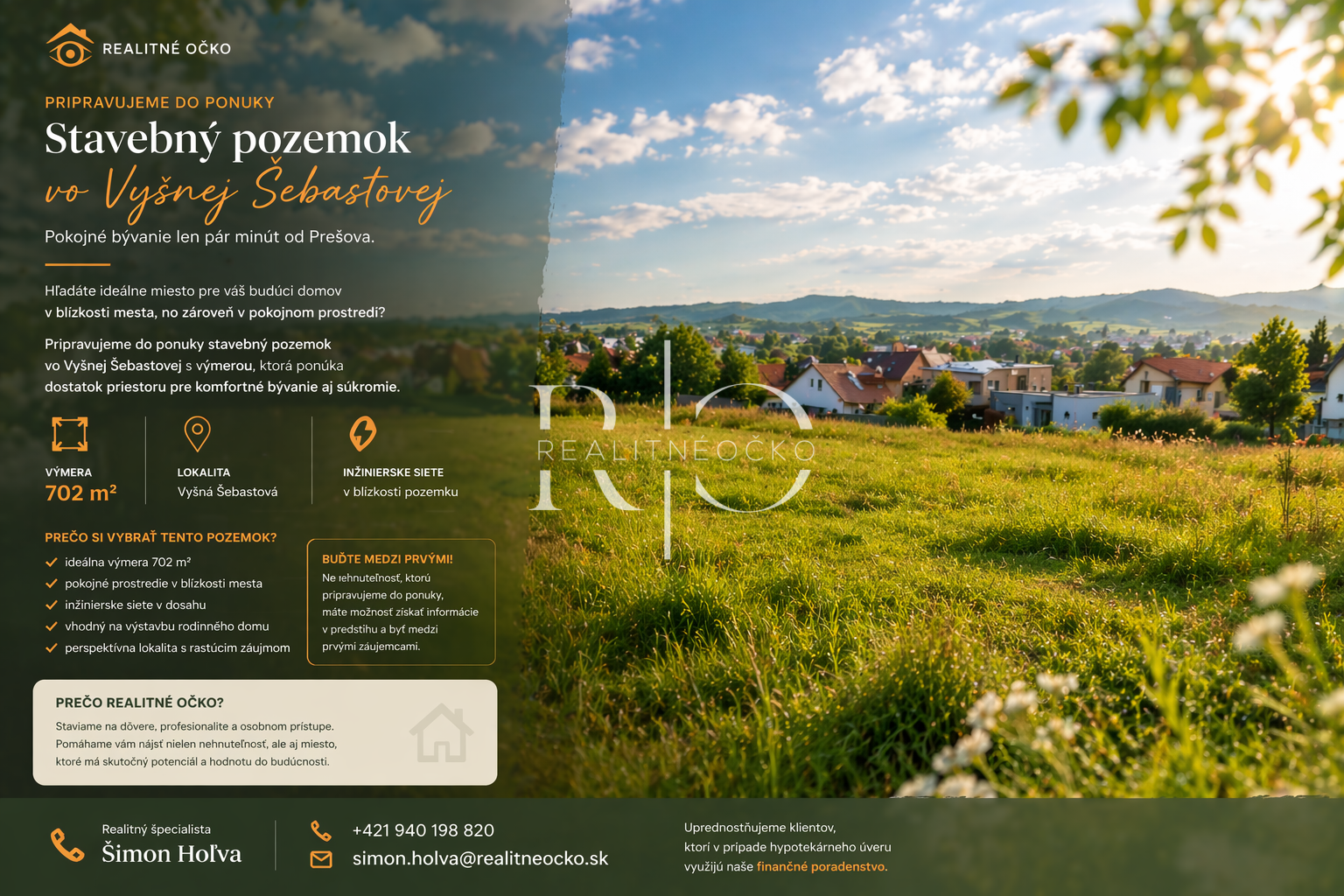 PRIPRAVUJEME na predaj pozemok 702 m²,Vyšná Šebastová–Prešov